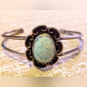 Elegant Sterling Silver Aquamarine Gemstone Cuff